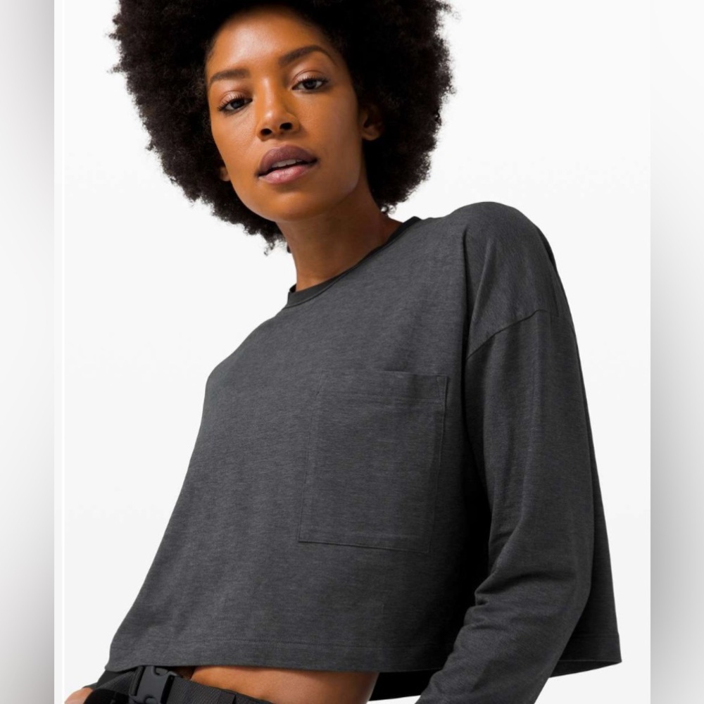 Lululemon | Check The Box Cropped Long Sleeve | Heathered Black | Women’s 8